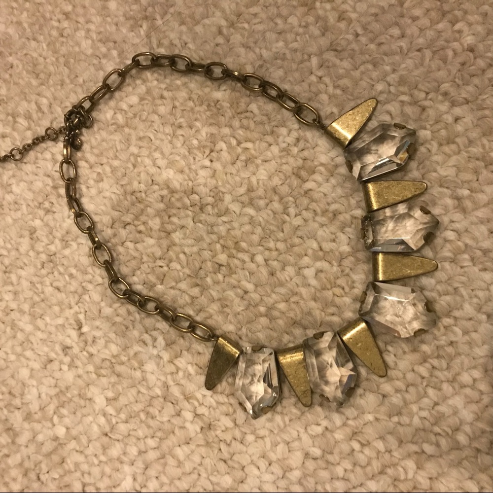 Brass and chunky crystal adjustable necklace